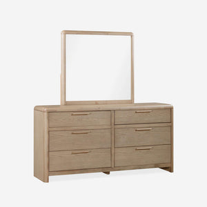 Natural Oak 6-Drawer Dresser with Mirror | Modern Wood Bedroom Double Dresser