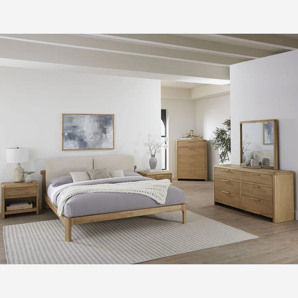 Natural Oak 6-Drawer Dresser with Mirror | Modern Wood Bedroom Double Dresser