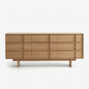 Mid-Century Modern Walnut Wide Dresser with Geometric Drawer Fronts