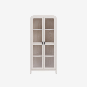 Modern Glass Door Display Cabinet | Ash Wood Bookcase with Adjustable Shelves