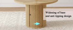 47.2-inch round wooden-style dining table with double-layer storage design and Roman column shape - featuring classic wood grain finish, it creates an eternal and elegant atmosphere for your living