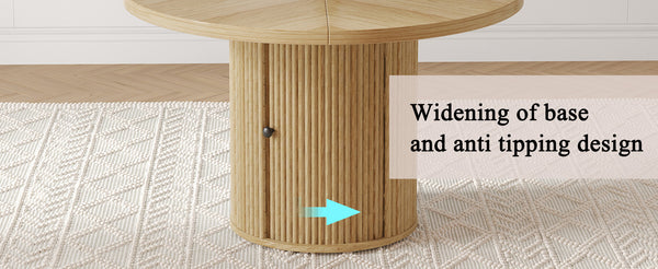 47.2-inch round wooden-style dining table with double-layer storage design and Roman column shape - featuring classic wood grain finish, it creates an eternal and elegant atmosphere for your living