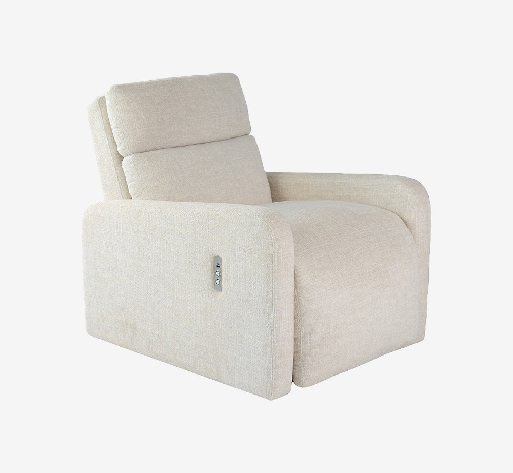Aria Modern Power Recliner Armchair - High-Back Textured Linen-Blend Accent Chair in Cream Off-White