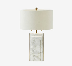 Art Deco Inspired Marble Pillar Table Lamp – Luxury Geometric Lighting for Living Room & Bedroom