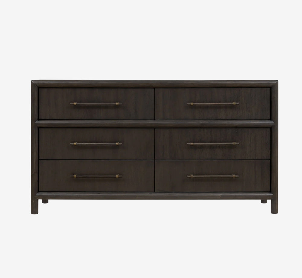 Modern Charcoal 6-Drawer Double Dresser – Dark Espresso Wood Bedroom Chest