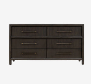 Modern Charcoal 6-Drawer Double Dresser – Dark Espresso Wood Bedroom Chest
