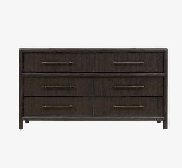 Modern Charcoal 6-Drawer Double Dresser – Dark Espresso Wood Bedroom Chest