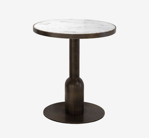 Modern Round Marble Side Table with Brushed Bronze Pedestal Base - Sculptural Minimalist End Table - Luxury Circular Accent Table for Living Room & Bedroom