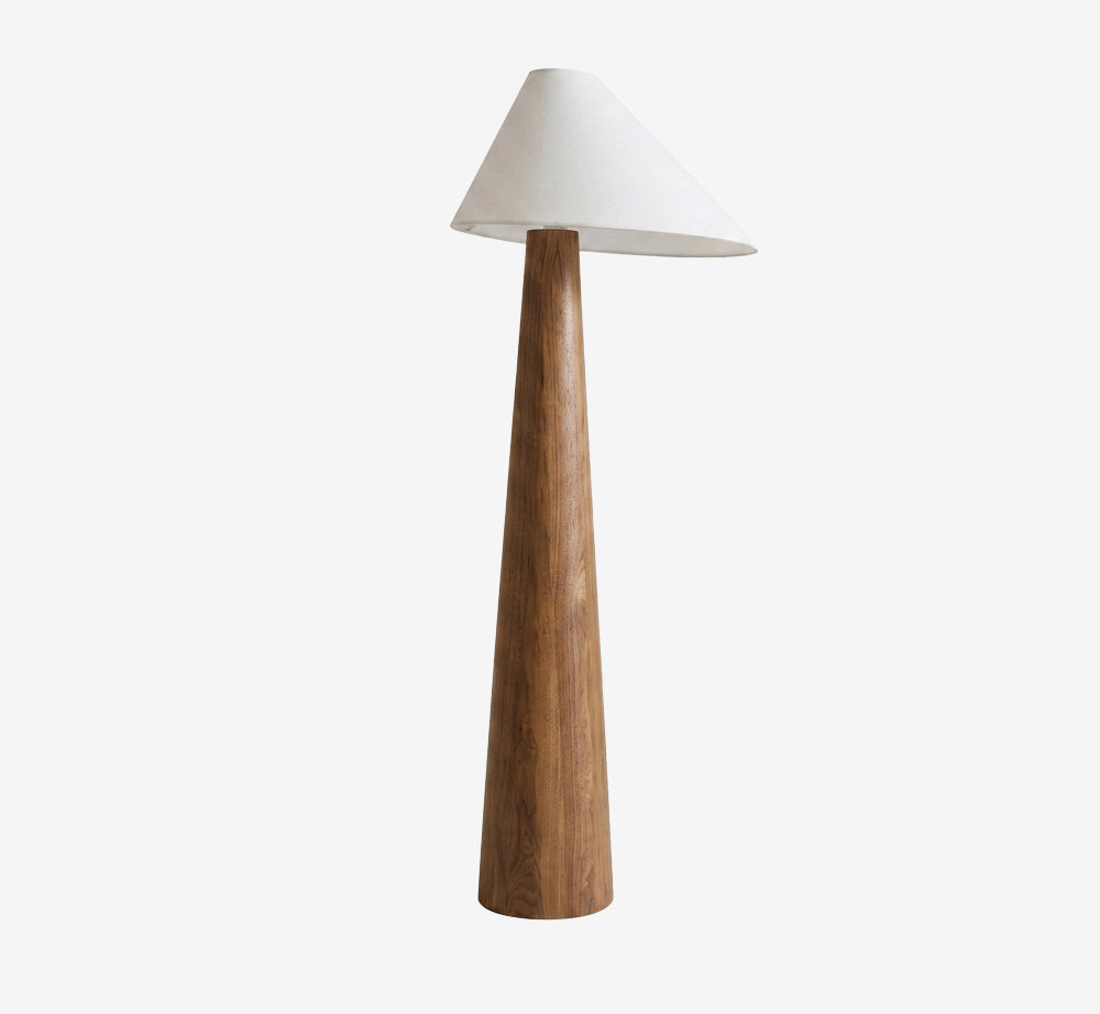 Modern Sculptural Solid Wood Floor Lamp with Asymmetrical White Shade