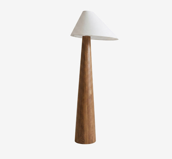 Modern Sculptural Solid Wood Floor Lamp with Asymmetrical White Shade