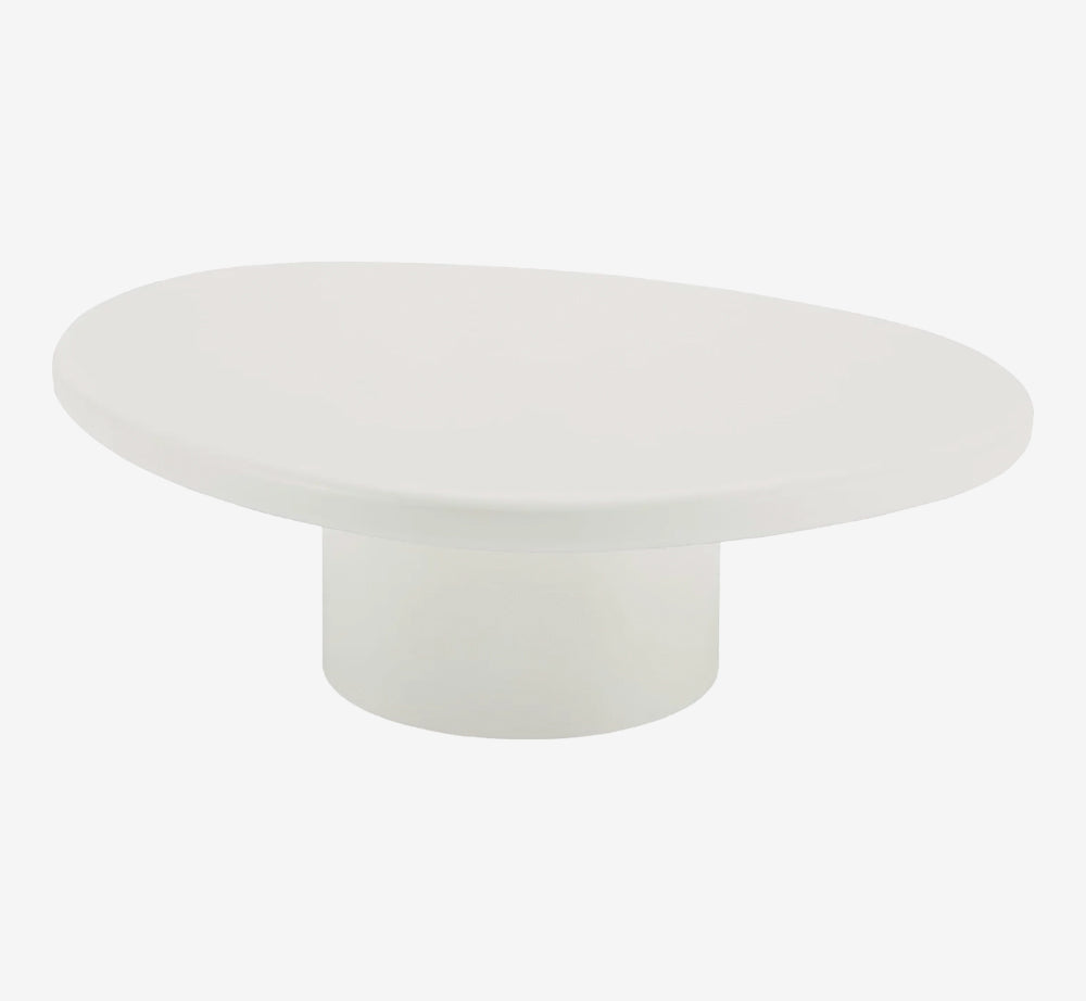 Minimalist White Organic Oval Coffee Table – Sculptural Pebble-Shaped Center Table – Modern Pedestal Low Table for Living Room