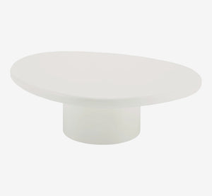 Minimalist White Organic Oval Coffee Table – Sculptural Pebble-Shaped Center Table – Modern Pedestal Low Table for Living Room