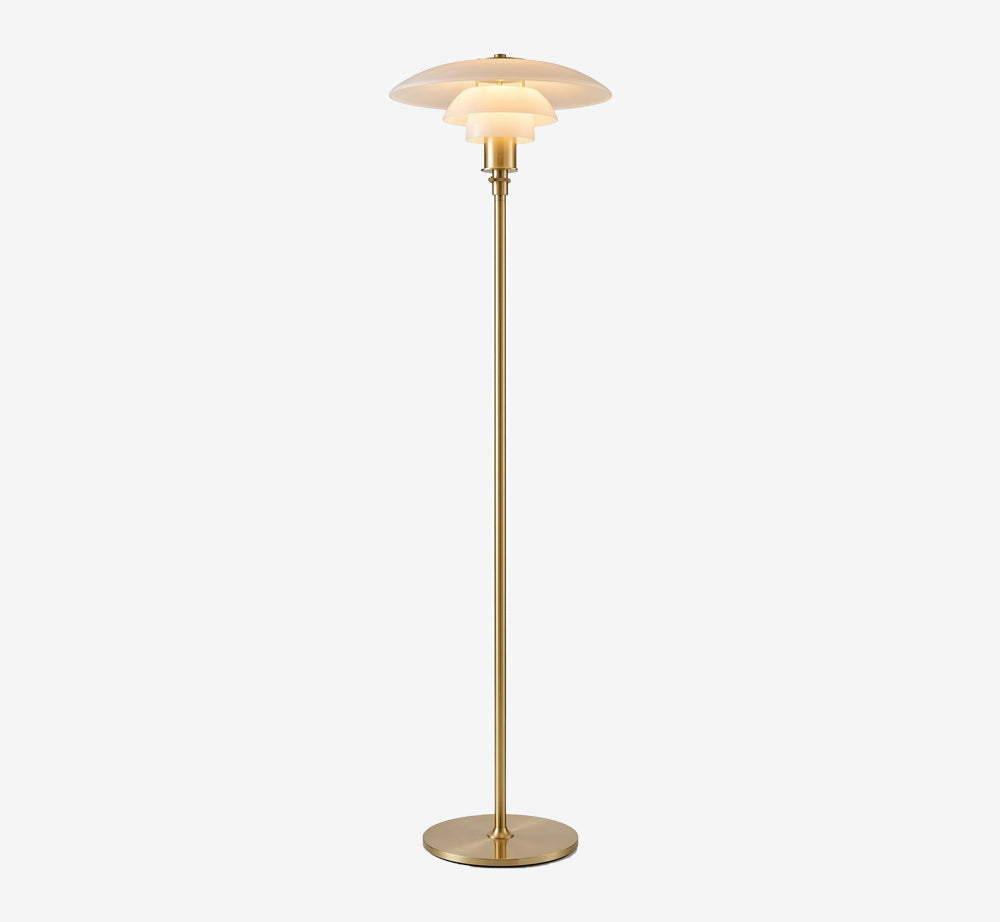 Mid-Century Modern Gold Floor Lamp | PH-Inspired Layered Opal Glass Standing Light | Danish Design Brass Lamp