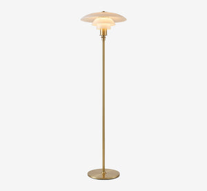 Mid-Century Modern Gold Floor Lamp | PH-Inspired Layered Opal Glass Standing Light | Danish Design Brass Lamp