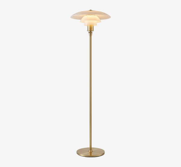 Mid-Century Modern Gold Floor Lamp | PH-Inspired Layered Opal Glass Standing Light | Danish Design Brass Lamp