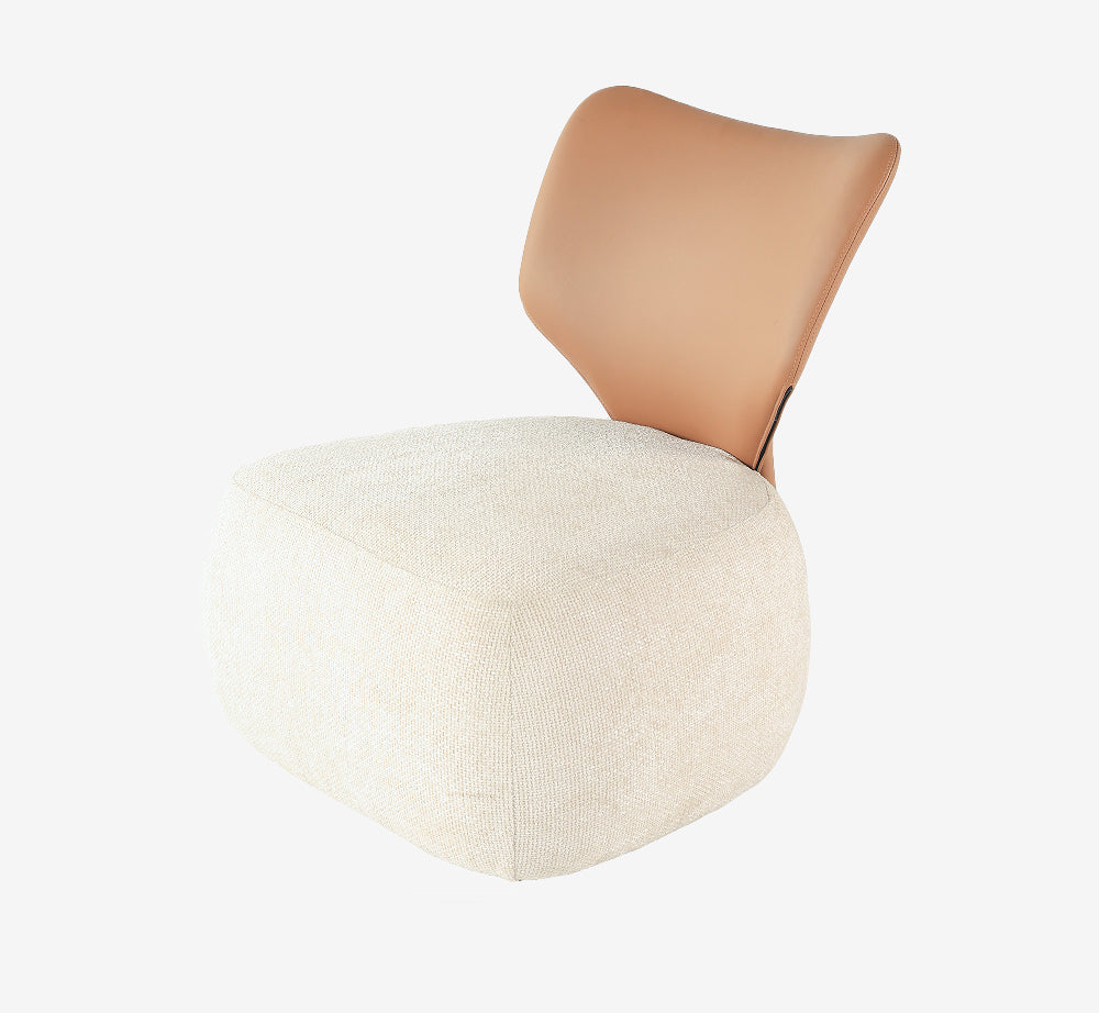 Freya Modern Two-Tone Wing-Back Accent Chair with Ottoman-Pouf Base - Mixed Materials