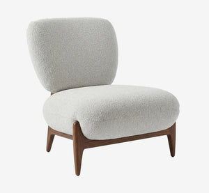 Mid-Century Modern Armless Accent Chair with Dark Walnut Legs - Pebble Grey