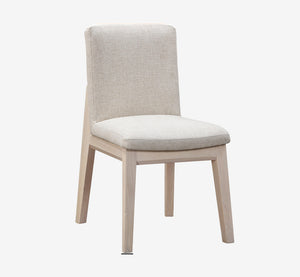 Modern Scandi Upholstered Dining Chair with Solid Wood Legs, Beige Linen Fabric Armless Side Chair for Dining Room & Kitchen