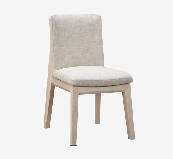 Modern Scandi Upholstered Dining Chair with Solid Wood Legs, Beige Linen Fabric Armless Side Chair for Dining Room & Kitchen
