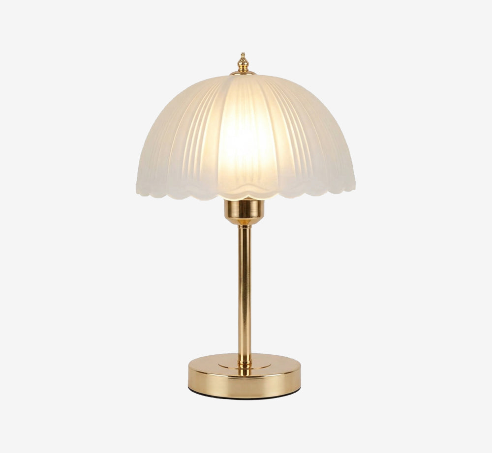 Vintage Mushroom Table Lamp - Ribbed Frosted Glass Shade with Gold Brass Base for Bedside & Living Room