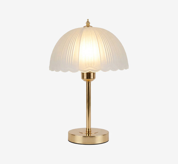 Vintage Mushroom Table Lamp - Ribbed Frosted Glass Shade with Gold Brass Base for Bedside & Living Room