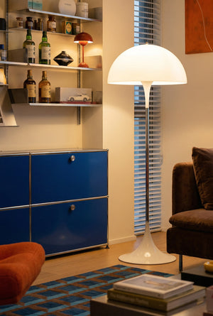 Panthella-Style All-White Modern Floor Lamp | Mushroom Dome Shade with Tulip Base | Minimalist Statement Lighting for Living Room