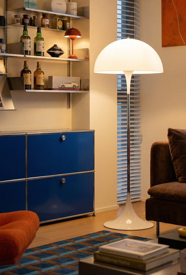 Panthella-Style All-White Modern Floor Lamp | Mushroom Dome Shade with Tulip Base | Minimalist Statement Lighting for Living Room