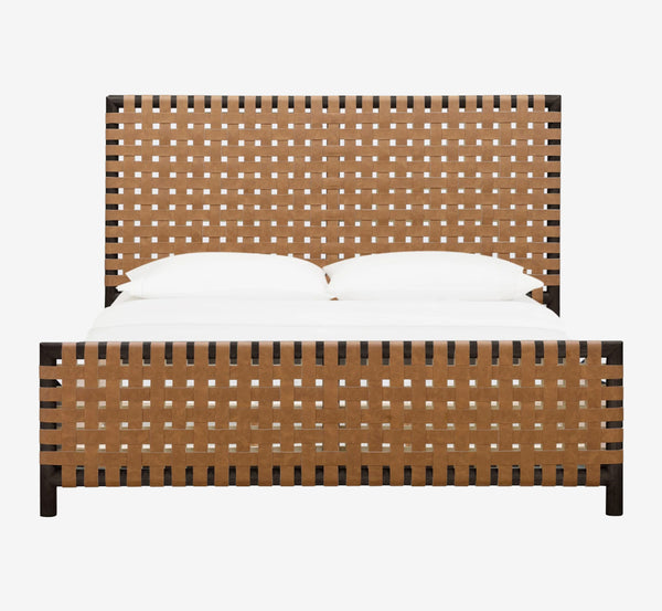 Mid-Century Modern Woven Leather Bed Frame  - Queen/King
