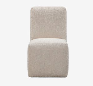 Modern Cream White Boucle Dining Chair, Armless Fully Upholstered Accent Chair with Block Base for Dining Room & Vanity