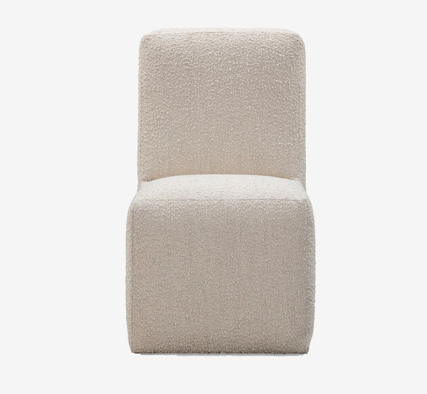Modern Cream White Boucle Dining Chair, Armless Fully Upholstered Accent Chair with Block Base for Dining Room & Vanity