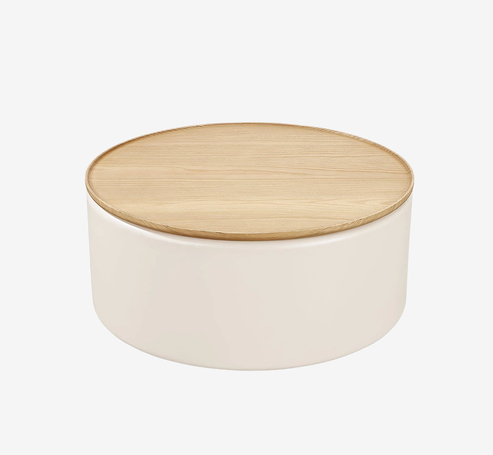 Modern Round Storage Coffee Table with Removable Wood Lid - Minimalist Cream Side Table for Living Room & Bedroom