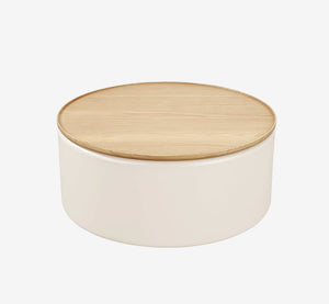 Modern Round Storage Coffee Table with Removable Wood Lid - Minimalist Cream Side Table for Living Room & Bedroom