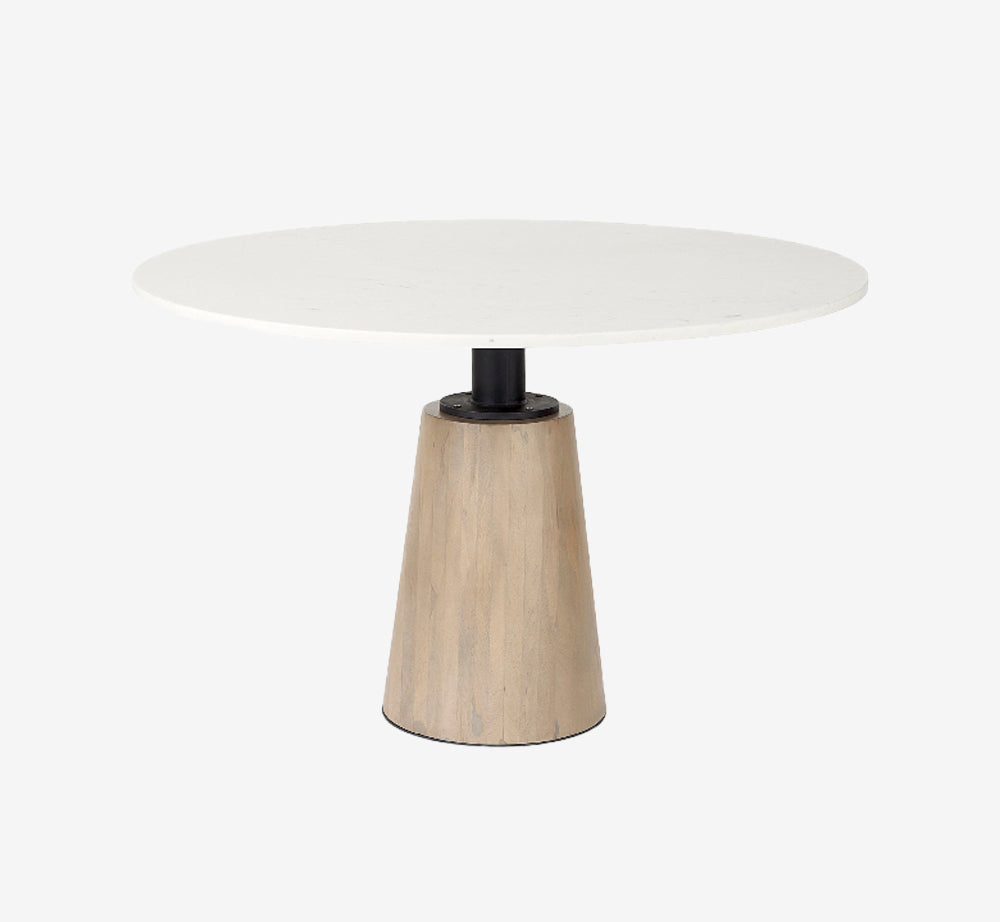 Maxwell 48" Round Pedestal Dining Table | White Marble & Light Brown Wood | Seats 4