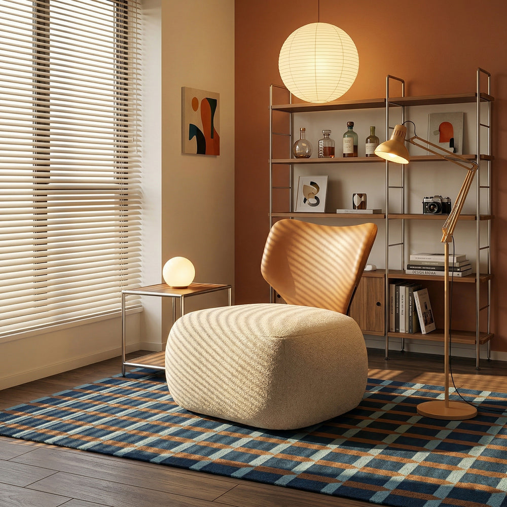 Freya Modern Two-Tone Wing-Back Accent Chair with Ottoman-Pouf Base - Mixed Materials