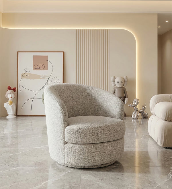 Cozy Upholstered Curved Accent Chair in Textured Fabric