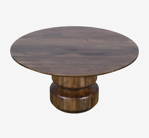 Modern Round Solid Wood Coffee Table with Sculptural Pedestal Base