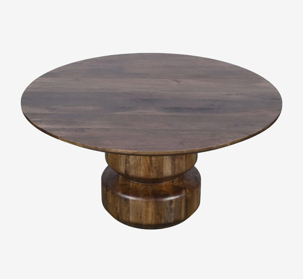 Modern Round Solid Wood Coffee Table with Sculptural Pedestal Base