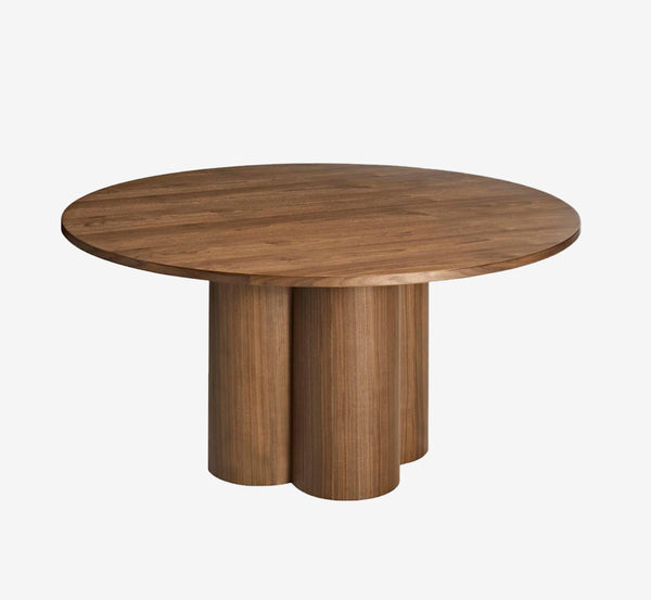 Circular Wood Dining Table with Scalloped Pillar Base