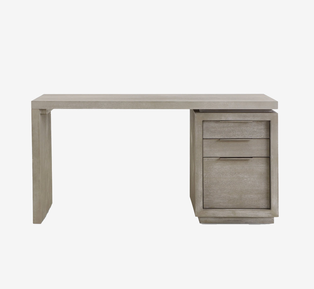 Modern Grey Oak Executive Desk with 3 Storage Drawers - Weathered Wood Home Office Desk