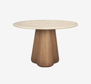 Marilyn 48" Round Pedestal Dining Table | Botticino Marble & Light Brown Wood | Seats 4