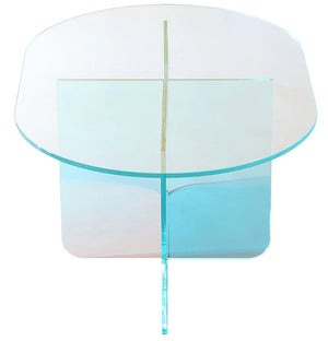 Iridescent Acrylic Coffee Table - Modern Oval Rainbow Glass Center Table with Cross Base for Living Room