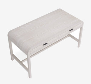Modern Whitewashed Oak Writing Desk with Rounded Edges and 2 Drawers