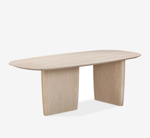 Organic Modern Pill-Shaped Dining Table - Light Ash Finish Wooden Pedestal Table - Contemporary Scandi Statement Piece