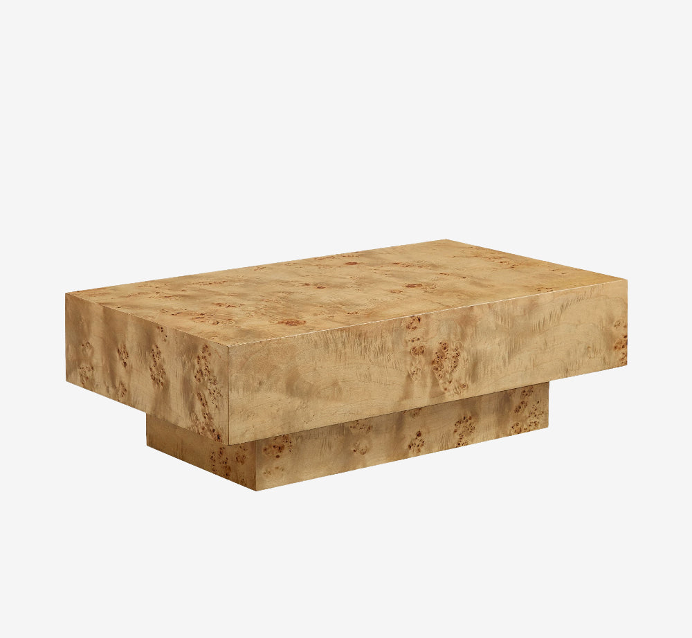 43.31 Inch Burl Wood Veneer Coffee Table,Rectangle Mid-Century Modern Table for Living Room,Coffee Table with Sturdy MDF Pedestal for Office,Apartment,Natural