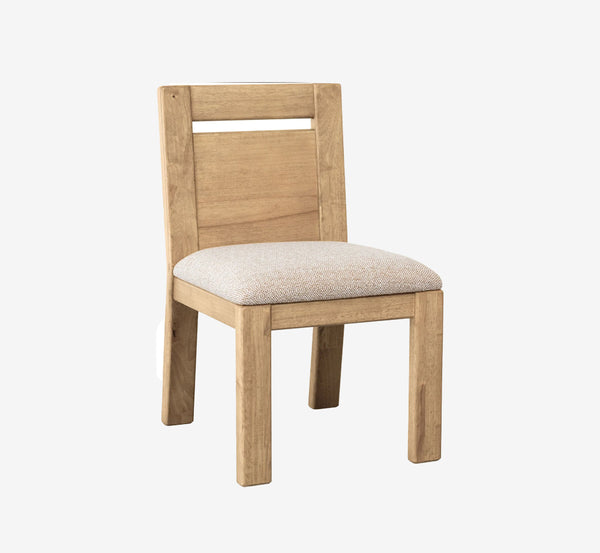 Modern Natural Wood Dining Chair with Textured Fabric Seat | Minimalist Side Chair