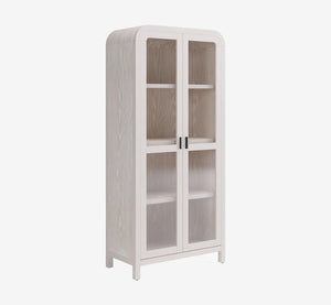 Modern Arched Glass Display Cabinet in Whitewashed Oak - Large 2-Door Vitrine Bookcase