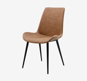 Mid-Century Modern Tan Faux Leather Dining Chair with Tapered Black Metal Legs