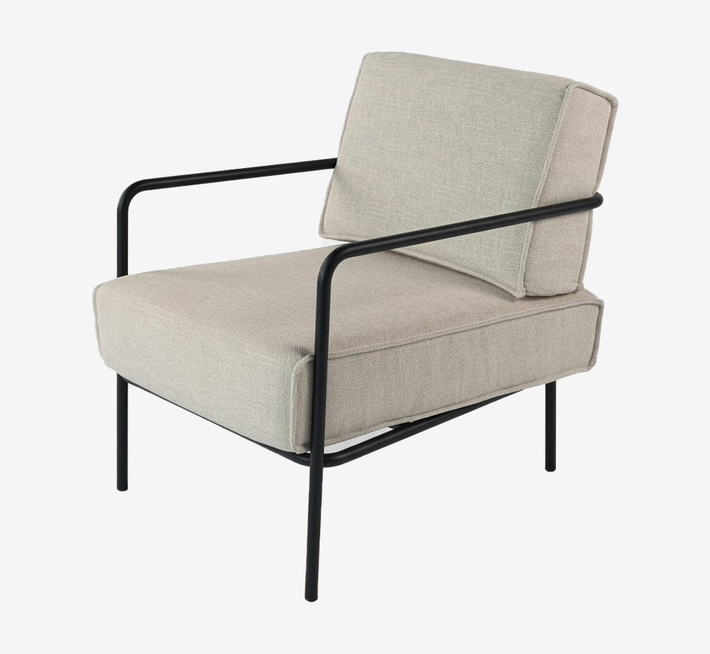 Modern Minimalist Upholstered Accent Chair with Black Metal Frame - Beige