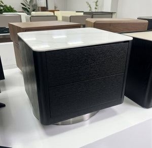 Modern Dark  2-Drawer Nightstand with Brushed Metal Swivel Base