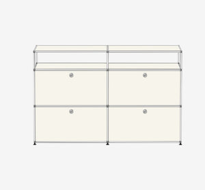 Modern Modular Sideboard Cabinet – Chrome Frame Storage Unit with 4 Drop-Down Doors – Industrial Chic Media Console